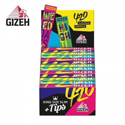 GIZEH King Size Slim (Edizione 420) Cartone di carta da rotolamento + punte Gizeh Carta da rotolamento
