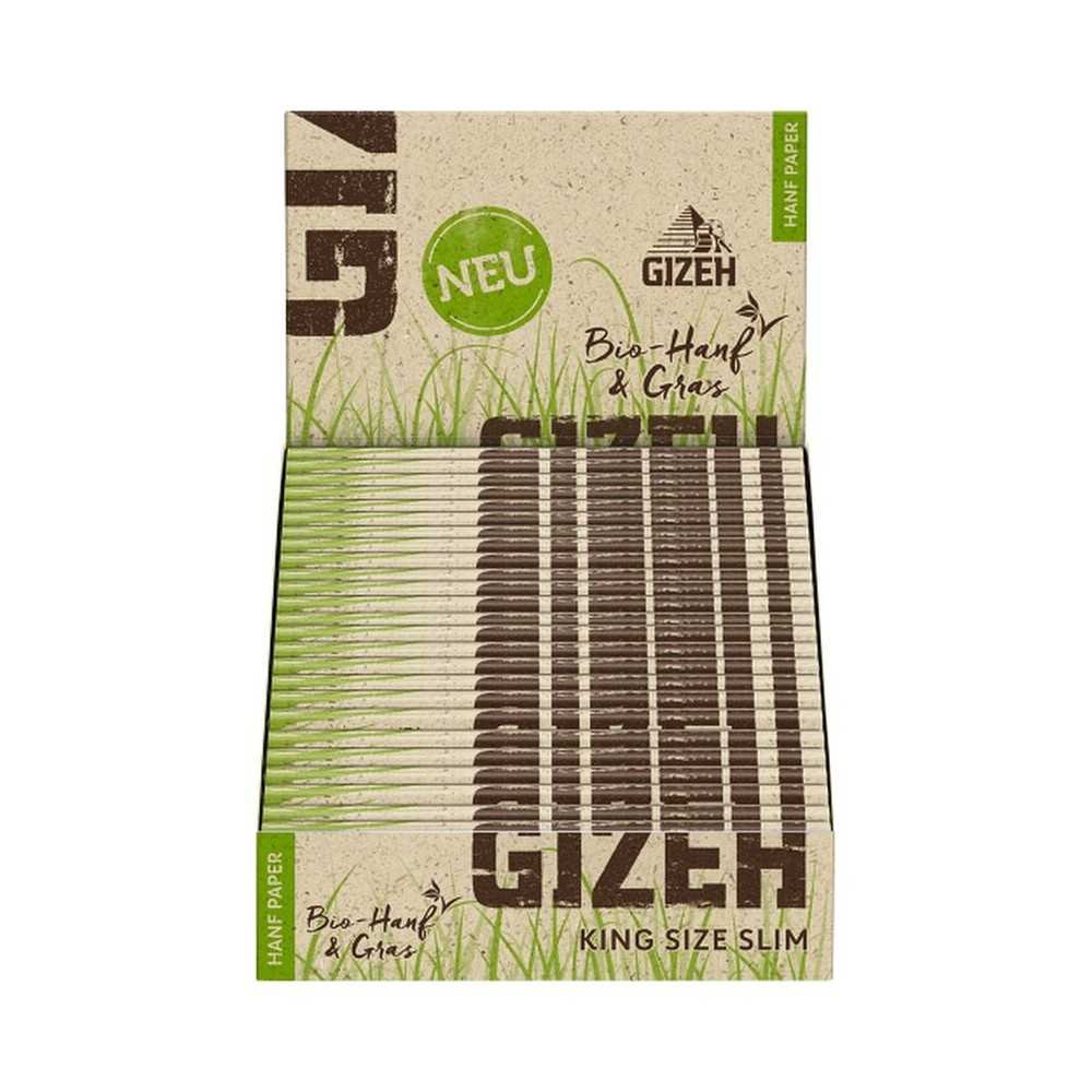 Karton mit GIZEH Bio-Hanf King Size Slim Rolling Paper (25 Packungen) Gizeh Blatt zum Rollen