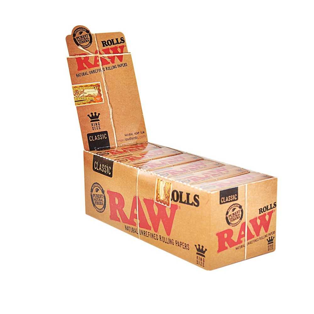Karton von Raw Rolls King Size Slim 3m (12 Stück) RAW Blatt zum Rollen