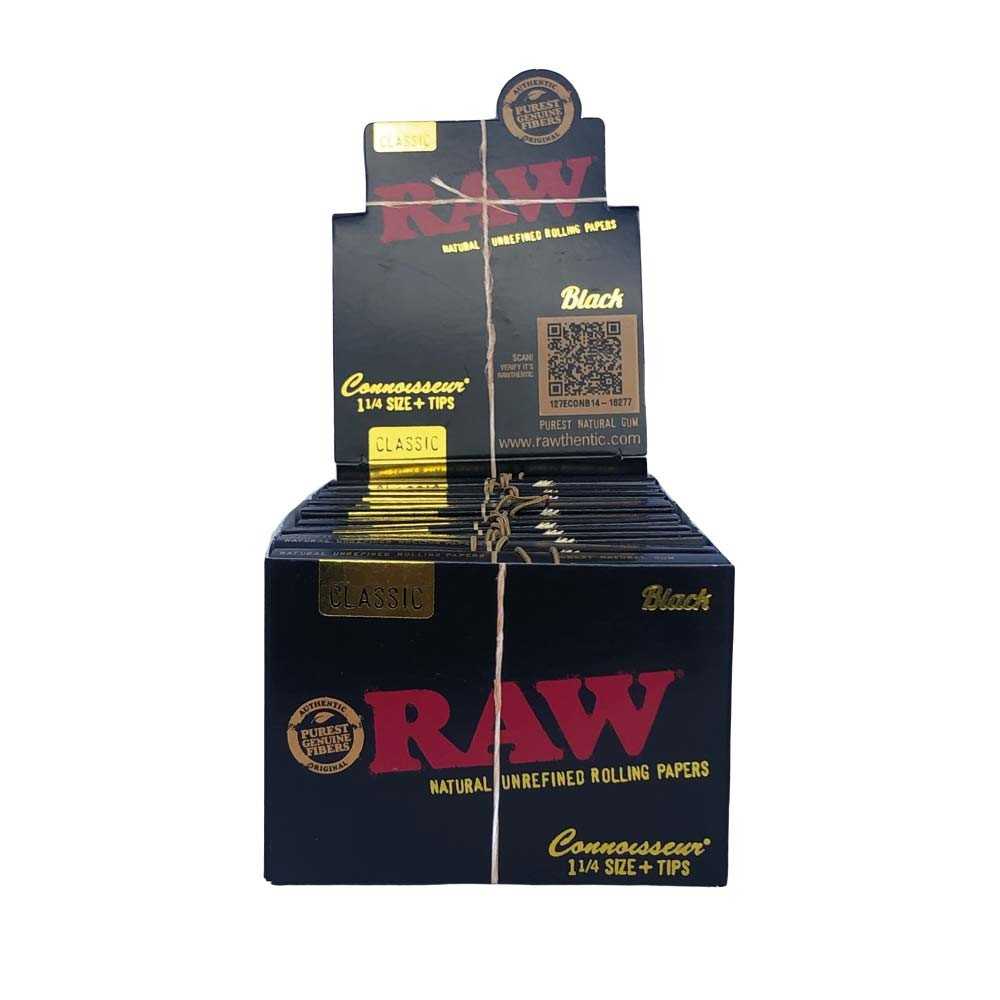 Karton Raw Black Connoisseur 1/4 + Tips (24 Packungen) RAW Blatt zum Rollen
