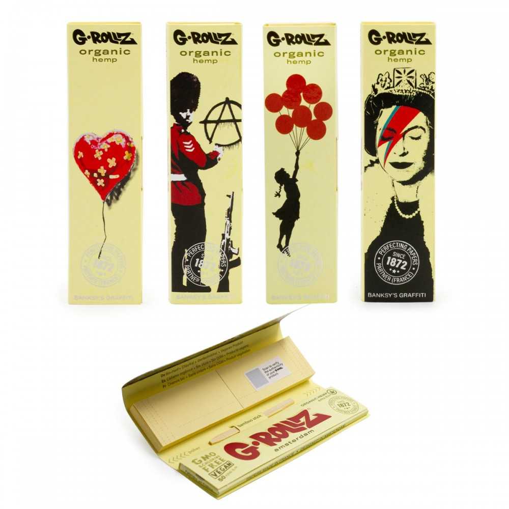 G-Rollz I graffiti di Banksy - Carte e punte di canapa organica extra sottili King Size G-Rollz Foglio di laminazione