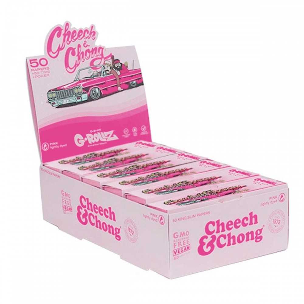 G-Rollz Cheech Chong Lightly Dyed Pink King Slim Papers + Tips Display 24St G-Rollz Produkte