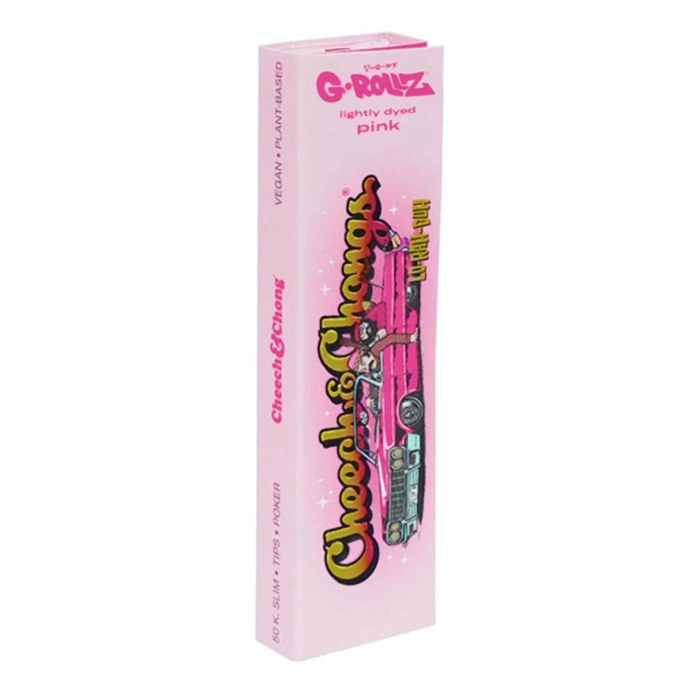 G-Rollz Cheech Chong Lightly Dyed Pink King Slim Papers + Tips Display 24St G-Rollz Produkte