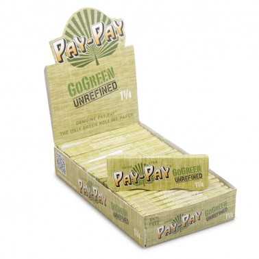 Karton mit PAY PAY GO Rolling Paper Green 1 1/4 (25 Stück) Pay Pay Blatt zum Rollen