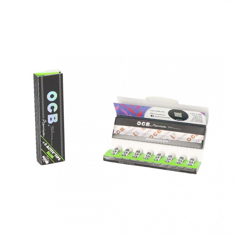 Karton mit Rolling Paper OCB Slim + Aktivkohlefilter OCB Blatt zum Rollen