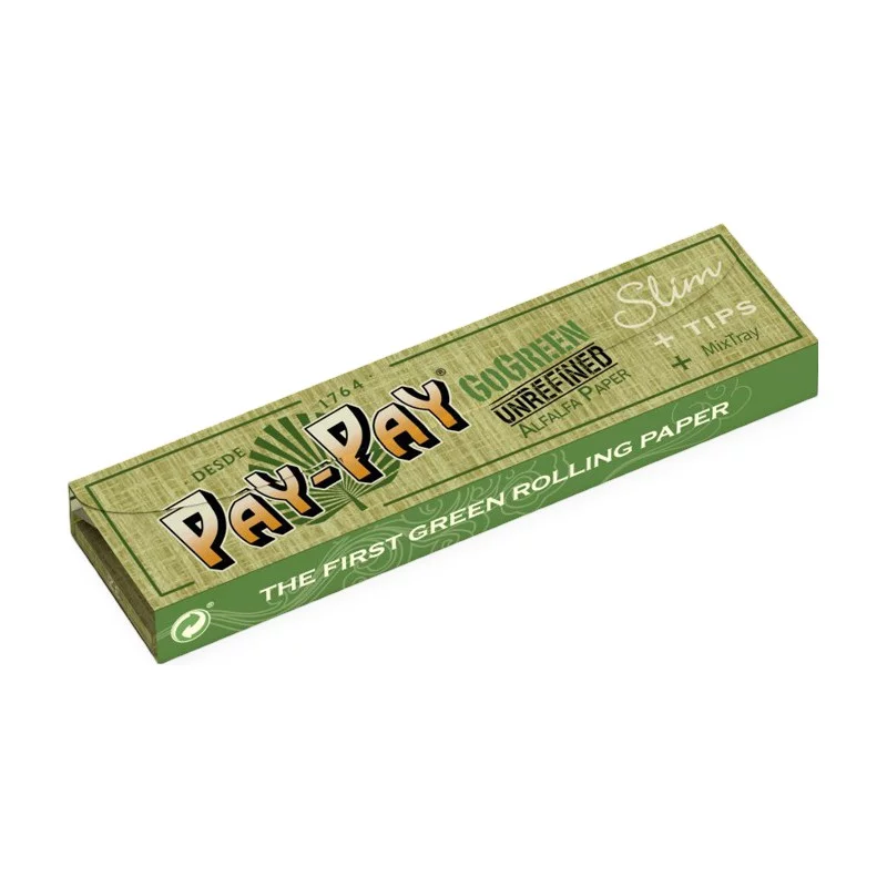 Feuille à rouler Pay Pay Go Green King Size Slim + Tips + Tray Pay Pay Feuille à rouler