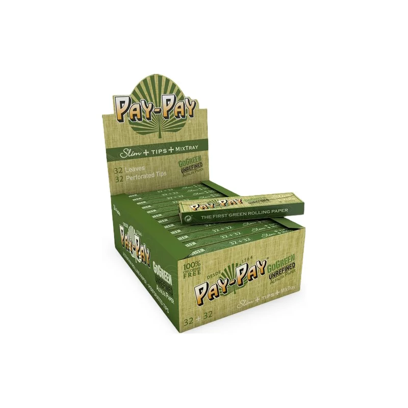 Carton Green King Size Slim + Tips + Tray Pay Pay Feuille à rouler