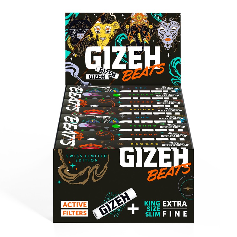 Cartone GIZEH Beats Swiss EDT Kingsize Slim Papers + Active Tips Display 16pcs Gizeh Foglio di laminazione