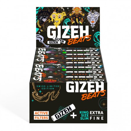 Carton GIZEH Beats Swiss EDT Kingsize Slim Papers + Active Tips Display 16pcs Gizeh Feuille à rouler