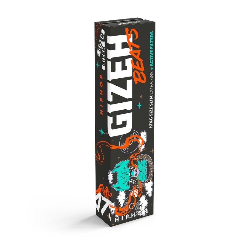 Carte da rollare GIZEH Beats Swiss EDT Kingsize Slim Papers + Active Tips Display 16pcs Gizeh Foglio di laminazione