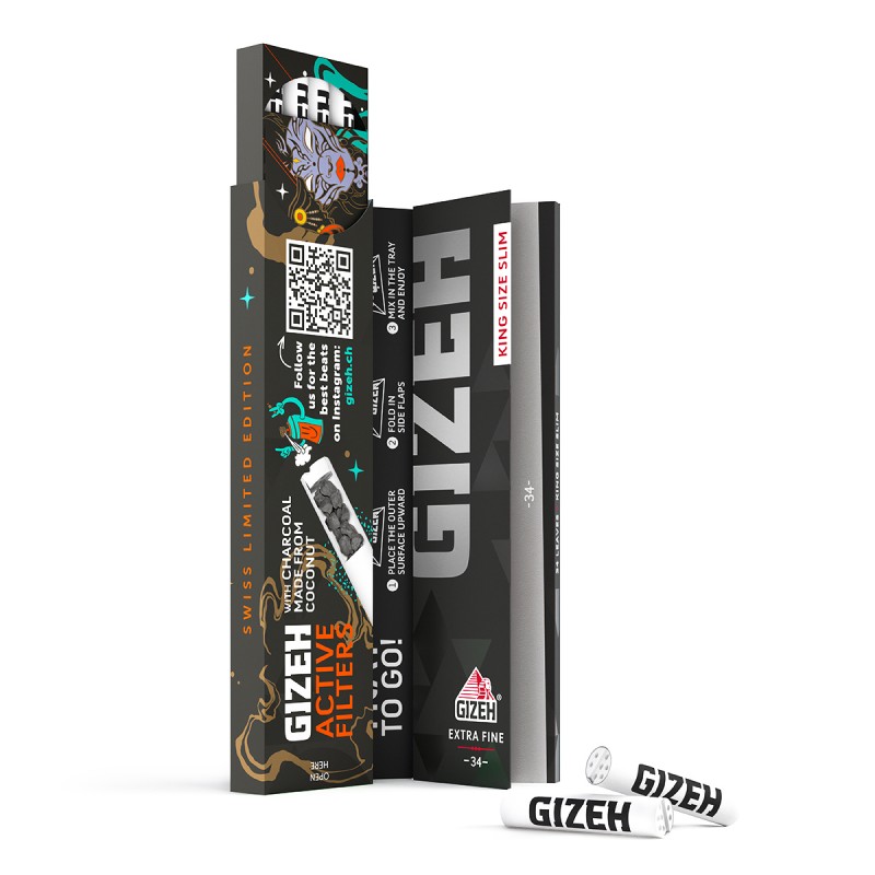 Rolling papers GIZEH Beats Swiss EDT Kingsize Slim Papers + Active Tips Display 16pcs Gizeh Rolling sheet