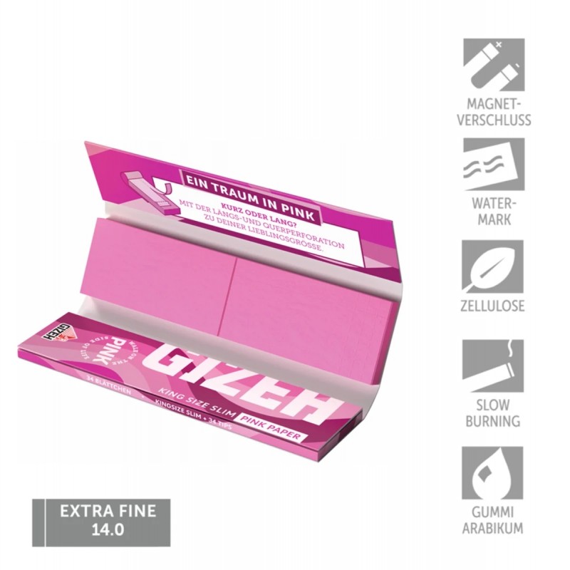 Carton GIZEH All Pink KSS + Tips (26pcs) Gizeh Products