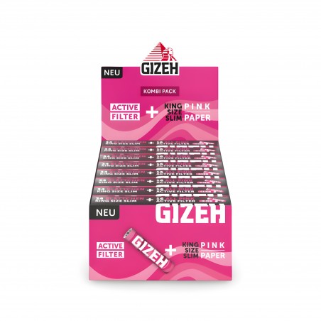 Carton GIZEH Pink King Size Slim Papers + Active Tips Display 16pcs Gizeh Rolling sheet
