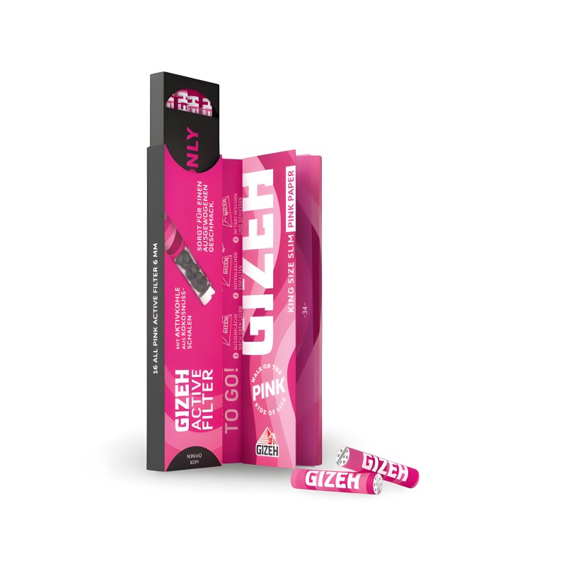 Carton GIZEH Pink King Size Slim Papers + Active Tips Display 16pcs Gizeh Rolling sheet