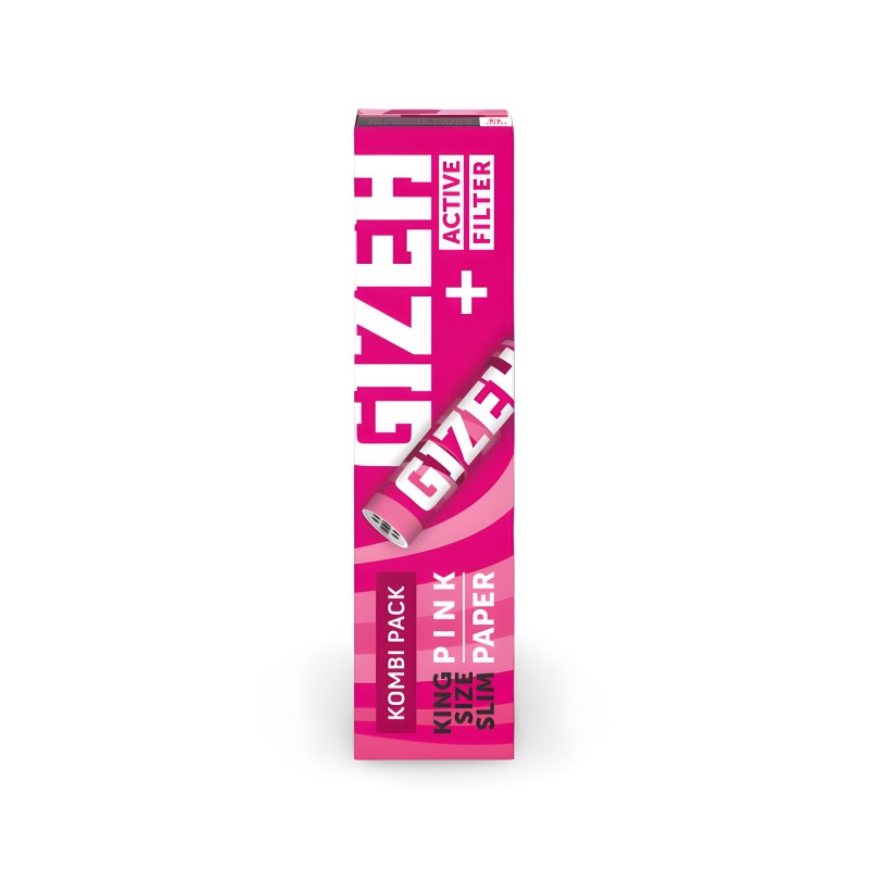 GIZEH Pink King Size Slim Papers + Active Tips Display 16pcs Gizeh Rolling sheet
