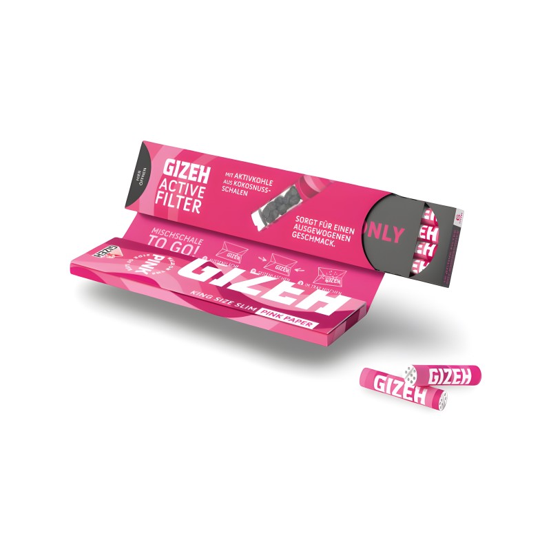 Feuilles à rouler GIZEH Pink King Size Slim Papers + Active Tips Display 16pcs Gizeh Feuille à rouler