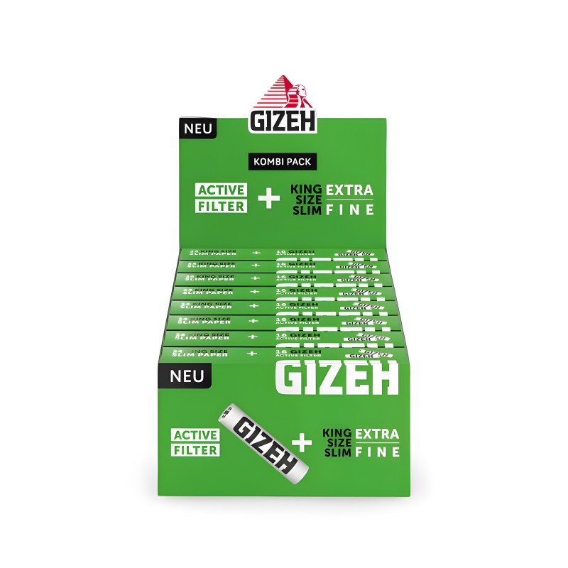 Carton GIZEH King Size Slim Papers + Active Tips Display 16pcs Gizeh Rolling sheet