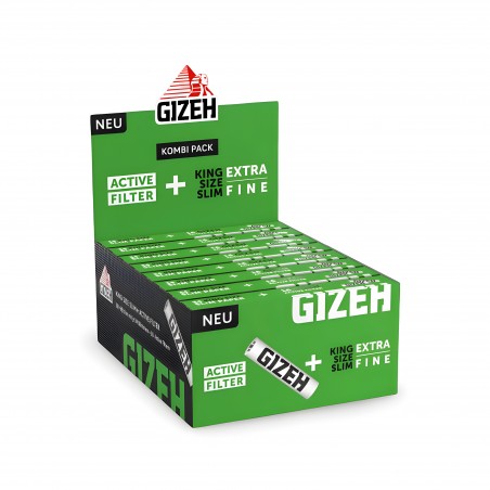 Karton GIZEH King Size Slim Papers + Active Tips Display 16St Gizeh Blatt zum Rollen