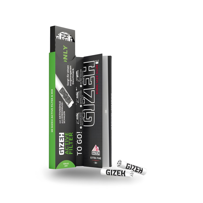 Feuilles à rouler GIZEH King Size Slim Papers + Active Tips Display 16pcs Gizeh Feuille à rouler