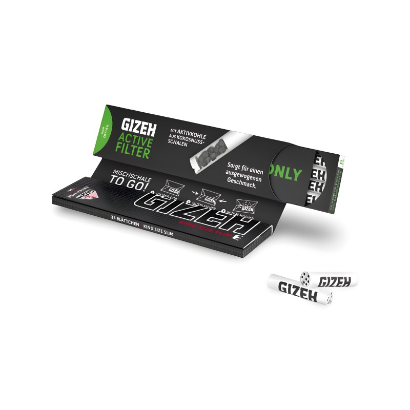 Feuilles à rouler GIZEH King Size Slim Papers + Active Tips Display 16pcs Gizeh Feuille à rouler