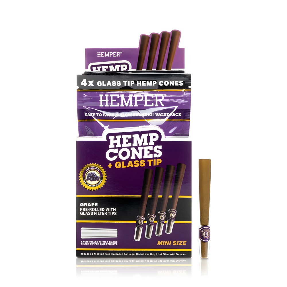 Hemper Hemp Cones Grape + Glass Tips Mini (4 pieces) Hemper Blunts