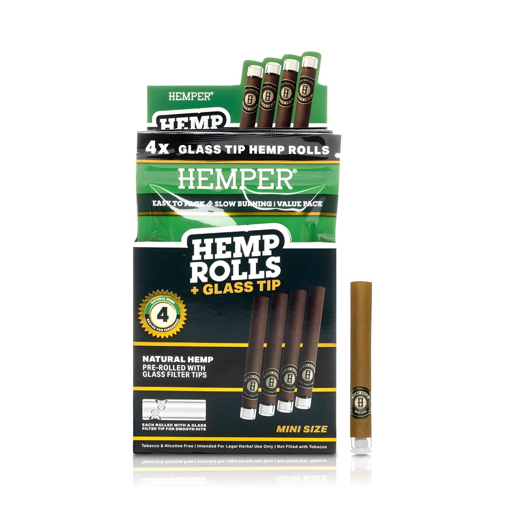 Hemper Hemp Rolls Natural + Glass Tips Mini (4 Stück) Hemper Blunts