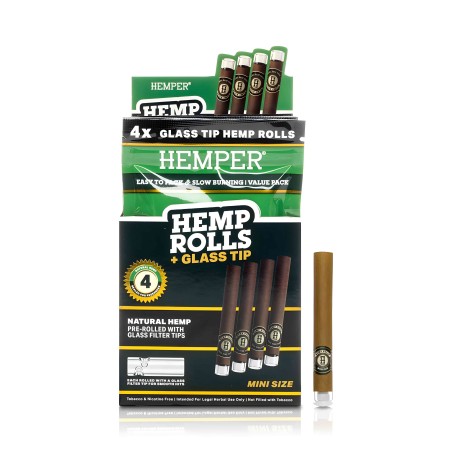 Hemper Hemp Rolls Natural + Glass Tips Mini (4 pieces) Hemper Blunts