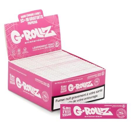 Karton mit Rolling Papers G-Rollz Lightly Dyed Pink KSS (2500 Blatt) G-Rollz Produkte