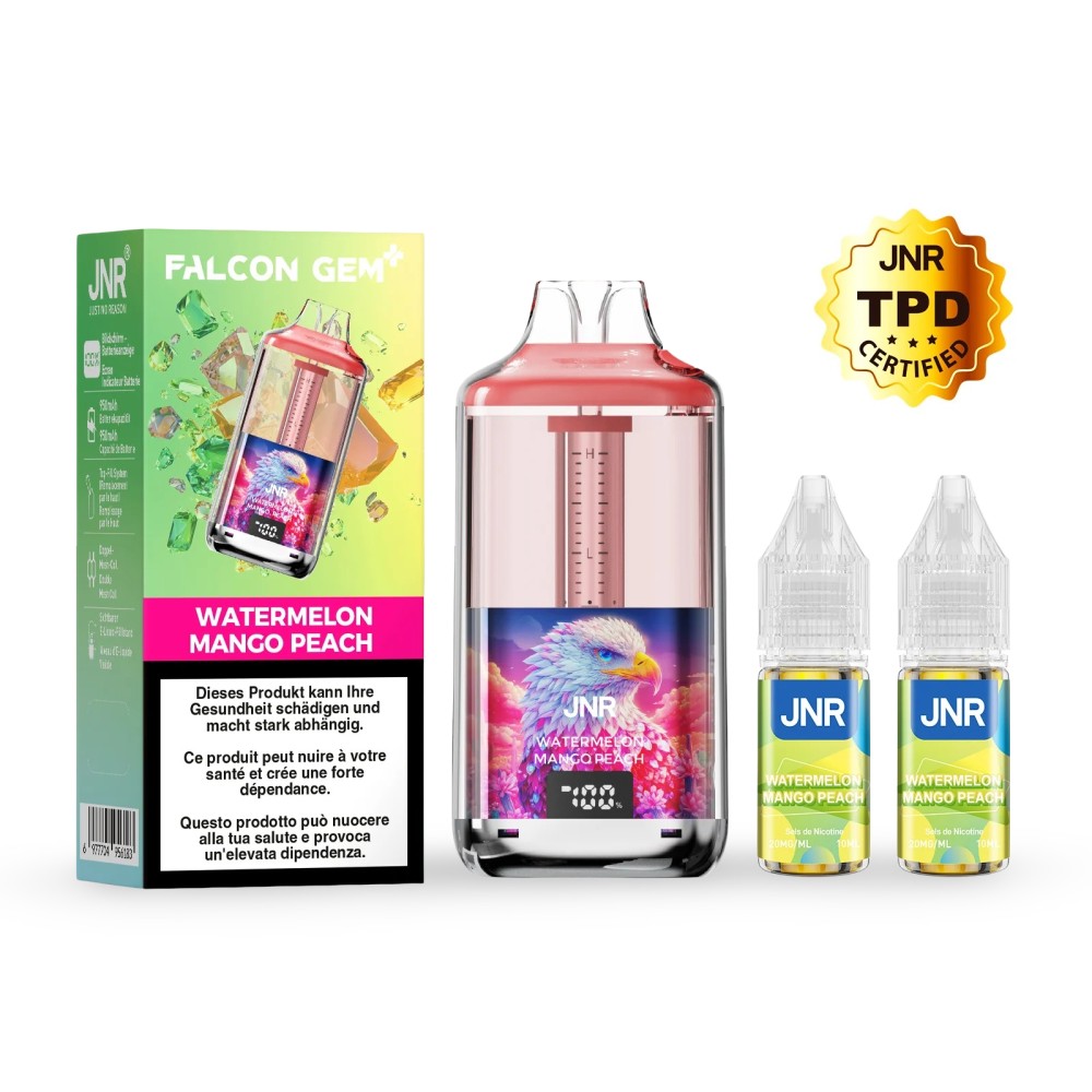 Baccello monouso JNR Puffs 30K 20mg Anguria Mango Pesca JNR Puff Prodotti