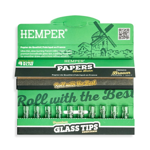 Brown rolling sheets box + Hemper 6 mm glass filters Hemper Products