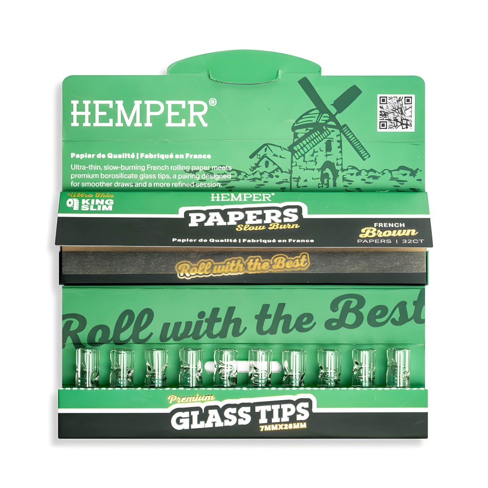 Brown Rolling Papers + 7 mm Hemper Glass Filters Hemper Products