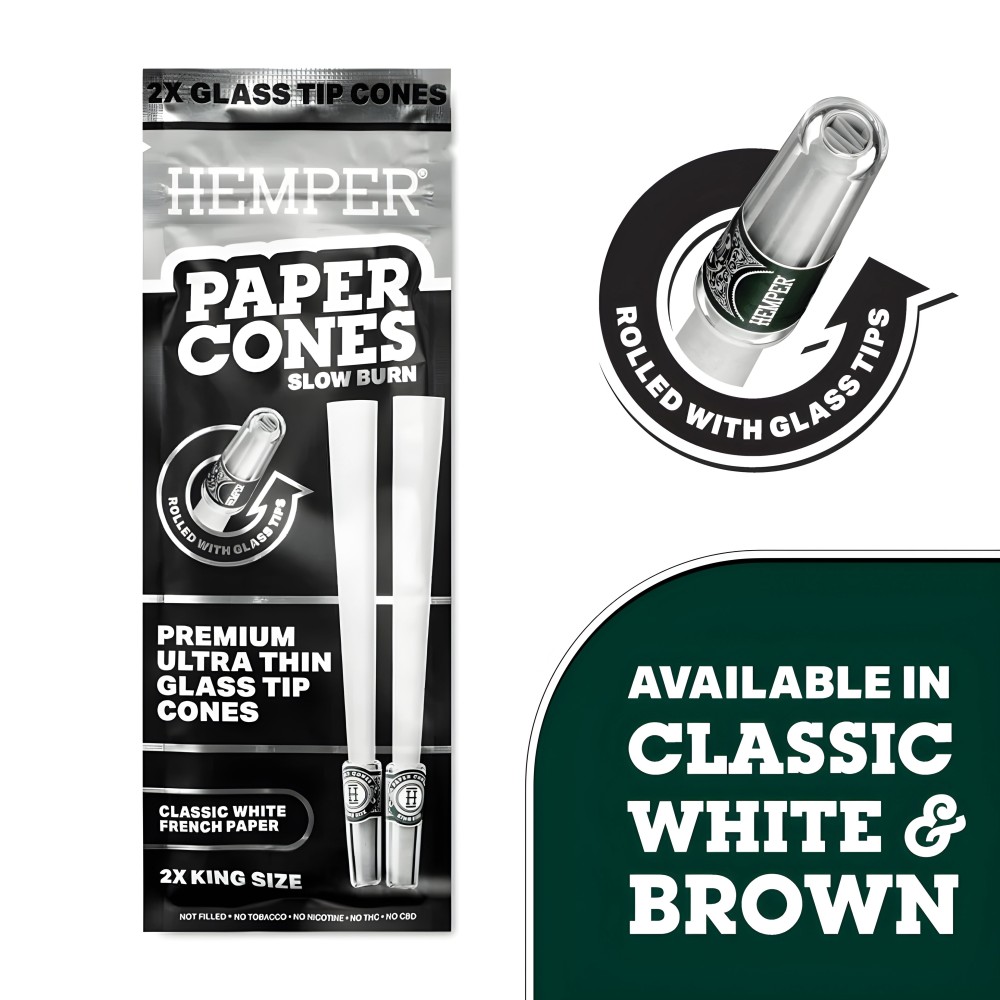 Hemper King Size Glass Tipped Paper Cones White Hemper Accessoires fumeurs