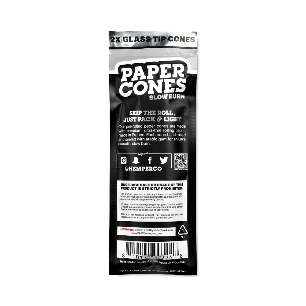 Hemper King Size Glass Tipped Paper Cones White Hemper Accessoires fumeurs
